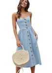 TYQQU Women Boho Style Dress with Pleated Dress Pockets Dress Vintage Backless Dress Blue 2XL