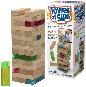 Funwares Tower of Sips - Add a Beverage Twist to Wooden Block Stacking Games, Perfect for Family Fun, Parties, and Gifting, Game for Kids and Adults, Play Solo, in Groups, or Teams, Ages 6+