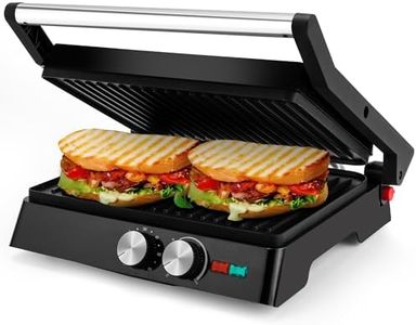 Pukomc Panini Grill Press,Sandwich Maker Press,Contact Grill, 1400W Non-Stick Grill, 60-Minute Timer, 180 Degrees Opening, Stainless Steel