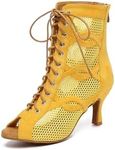 Minishion Sexy Dancing Shoes for Women Peep Toe Evening Prom Ankle Booties, L588 Yellow 7.5cm Heel, 4