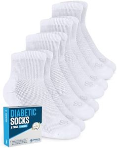 Diabetic Socks for Men and Women - 4 Pairs | White | Ankle Socks for Swollen Ankles and Feet | Diabetic Socks for Men 9-12