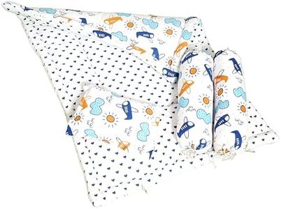 NWF 100% Cotton Oekotex Certified 200 TC Baby Bedding with Mattress Set and Pillow 1 Set with 4 Item… (Blue Plane and Cloud Print)
