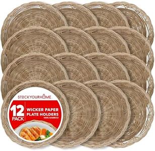 Stock Your Home 10-Inch Bamboo Paper Plate Holder (12 Count) - Paper Plate Holders Wicker Heavy Duty - Wicker Paper Plate Holder - Paper Plate Holders Bamboo - Paper Plate Holders Reusable - Natural