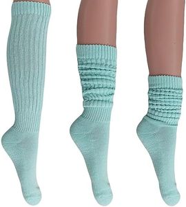 AWS/American Made Slouch Socks Cotton Scrunch Knee High Extra Long Heavy Socks (Mint, 1 Pair)