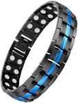 Feraco Magnetic Bracelet for Men Titanium Steel Magnetic Bracelet for Men with Double Row Magnets Adjustable (Black & Blue)
