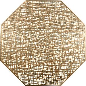U'Artlines Octagonal Placemats Hollow Out Mats Vinyl Non-Slip Heat Insulation Kitchen Table Mats(Octagonal Gold, 6pcs)