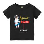 Bouncy Toonz Customised Astronaut Theme T Shirt Birthday Decoration for Boys 12-13 & 13-14 Years - Kids Personalised Return Gifts Black Round Neck Cotton (cus-astro-boy-black-12-14y)