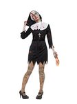 Smiffys Zombie Sister Costume, Black Dress, Headpiece, Belt & Cross Necklace, Halloween Adult Fancy Dress, Halloween Dress Up Costumes