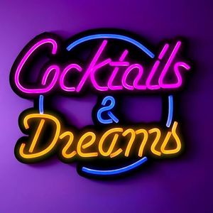 NELUX Cocktails and Dreams - Luce Neon LED Pub, Osteria, Taverna o Bar, Scritte Neon Decorazioni, Insegna Luminosa LED Club, Luce Vintage, Lettere Luminose Grandi. Include telecomando e adattatore