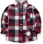 OCHENTA Little Kids Boys' Girls' Long Sleeve Button Down Plaid Flannel Shirt E006 Red Blue Tag 110CM - 3T