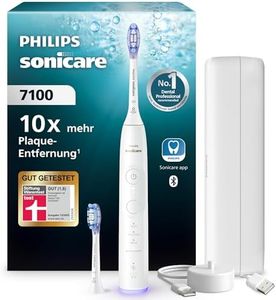 Philips Sonicare 7100 elektrische Zahnbürste, Schallzahnbürste mit App, 4 Putzmodi und 3 Intensitätsstufen, Andruckkontrolle, EasyStart, SmarTimer, Weiß, Modell HX7420/02 [Neue Technologie]