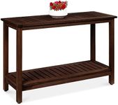 Best Choice Products 48in 2-Shelf Eucalyptus Wooden Console Table Indoor Outdoor Multifunctional Buffet Bar Storage Organizer w/Foot Sliders - Espresso