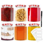 DECO EXPRESS Preserving Glass Jam Jars with Airtight Screw Lids, 250 or 500ml with Labels and Marker (Red, 6 Pack, 250 ml)