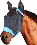 SMFUSMFU Fly Masks for Horses Equestrian Horse Supplies Horse Fly Mask with Ear Breathable Fine Mesh for Eye Protection from Insect Pests and UV Protection, Adjustable Fit for Comfort (Blue, Large)