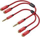 JSAUX Headphone Splitter 【2pack】 Audio Splitter 3.5mm Male TRS to 2 Dual 3.5mm Female Adapter Nylon-Braided Stereo Y Aux Cable Splitter [Red]