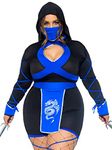 Leg Avenue Dragon Ninja Set-Sexy Romper and Face Mask Halloween Costume for Women, Black/Blue, 2X