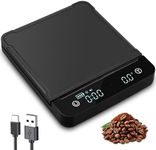 Proster Digital Coffee Scale with Timer and Automatic Tare Mini Digital Pocket Scale 0.1-3000g Touch Sensor and Thermal Protection Pad Rechargeable Kitchen Scale-Black