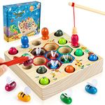 COOLJOY Wooden Fishing Game Toys Gifts for 2 3 4 Year Old Boy Girl,2-in-1 Magnetic Wooden Toy,Montessori and Motor Skills Educational Suitable for Babies Birthday Gifts