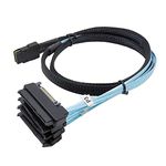 Cablecc Internal 36 Pin Mini SAS SFF-8087 Host to 4 SFF-8482 Target SAS Hard Disk and SATA Power Cable 50cm