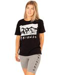 FRIENDS Pyjamas For Women | Adults Portrait Black T Shirt With Charcoal Logo Cycle Shorts | TV Show Loungewear Merchandise