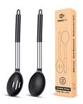 Pack of 2 Large Silicone Cooking Spoons,Non Stick Solid Basting Spoon,Heat-Resistant Kitchen Utensils for Mixing,Serving,Draining,Stirring (Black)