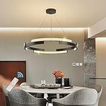 Siittoo Modern LED Chandelier, Dimmable Hanging Pendant Light with Remote, Adjustable Ring Acrylic LED Chandelier Pendant Lighting Fixture for Kitchen Island Dining Living Room Bar (52W Black)