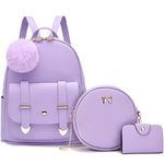 I IHAYNER Mini Backpack Purse for Teen Girls 3-PCS Fashion Backpack Cute Travel Daypacks Women Pompom Backpack Shoulder Bag, Purple, Daypack Backpacks