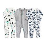 100% Cotton, Two-Way Zipper Baby Sleepsuit, Unisex Onesie Romper for Boys and Girls, Multi Value Pack, Double Zip, Footless with Fold Over Cuffs on Hands and Feet (6-12 Months)