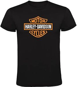 Camiseta Negra con Logotipo de Harley Logo Hombre 100% Algodón Tallas S M L XL XXL Mangas Cortas (S) (as4, alpha, l, regular, regular, L)