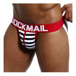 Sexy Mens Jock Straps Underwear Cotton Striped Jocks Bikini G-Strings Men Thongs Male Briefs Gay Thongs Underwear (XL, Red)