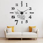 Junkin 3D Large Frameless DIY Wall Clock,Modern Decor Family Quote Wall Stickers Clock kit for Home Living Room Bedroom Office Wall Decorations Adjustable Size (Black)