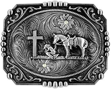 Moranse Religion Cross Cowboy And Horse Design Belt Buckles (Square Silver)
