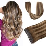 Wire Hair Extensions Human Hair 70g 14 Inch Chocolate Brown Mix Caramel Blonde Balayage Hair Extensions for Women One Piece Real Hair Extensions (#4/27/4-14inch)