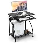 CASART Computer Desk, Space-Saving Computer Workstation with Monitor Shelf and Keyboard Tray, Black PC Desk Laptop Table for Small Spaces Home Office