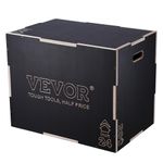 VEVOR 3 in 1 Plyometric Jump Box, Wooden Plyo Box, Platform & Jumping Agility Box, Anti-Slip Fitness Exercise Step Up Box for Home Gym Training, Conditioning Strength Training, 30"x24"x20", Black