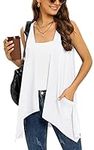 Veryoung White Sleeveless Cardigan Vest for Women Plus Size Lightweight Summer Jacket with Pockets Casual Work Knit Open Front Long Drape Duster,XXL