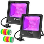 150W LED UV Black Light 2 Pack, LED Blacklight with Plug (10 ft Power Cord) IP66 Ultraviolet Floodlight Stage Lighting for Grow Christmas Party DJ Disco, Glow in The Dark with Fluorescent Tape