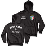 lepni.me Italy Soccer Unisex Hoodie, Italian Football Lover Gift, Your Name & Number, European Championship World Cup 2022 (M Black Multi Color)