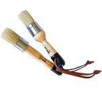 Bristello Wax Brush Chalk Paint Brush Set. 1x Flat Furniture Paint Brush and 1x Round Chalk Paint Brushes for Furniture. 1” Small Paint Brush Duo – Stencil Brush, Milk Paint and Wax Paintbrush