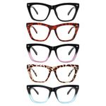 SIGVAN 5 Pack Reading Glasses for Women Blue Light Blocking Oversized Square Spring Hinge Ladies Readers (5 Multicolor, 0.75, x)