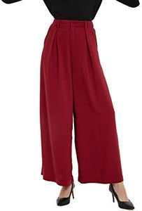 Tronjori Women High Waist Casual Wide Leg Long Palazzo Pants Trousers Regular Size(S, Dark Red)