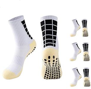 3 Pairs Anti-slip Athletic Socks for Men Women Elderly Non-slip Slipper Sock Grip Soccer Sock Trainning Sock for Basketball Football Tennis Yoga Pilates Fitness (White 3 Pairs)