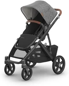 UPPAbaby Vista V3 Stroller - Full-Size Single-to-Double Stroller System - Toddler Seat, Bug Shield, Rain Shield, and Storage Bag Included - Greyson (Charcoal Mélange/Carbon Frame/Saddle Leather)