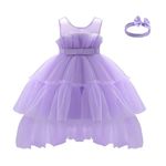 Miipat Baby Flower Girl Dress Wedding Party Tulle Princess Pageant Ball Gown Toddler Formal Dresses with Bowknot Headwear(Purple,12-18M)