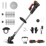 Conentool 24V Cordless Strimmer - Grass Trimmers with 2 * 2000mAh Batteries and 15 Blades, Garden Strimmers, Light Weight/Quick Charging/ 4 Types Blades