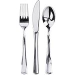 300 Plastic Silverware Set, Silver Plastic Cutlery Set, Disposable Silverware Set | 100 Plastic Forks, 100 Plastic Spoons, 100 Plastic Knives | Heavy Duty Bulk Disposable Flatware Plastic Utensils Set