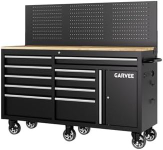 60" Rolling Tool Chest, 10 Drawer Workbench with Pegboard & Power Station