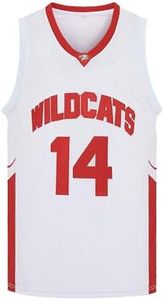 CAIYOO Mens Wildcats High School Jersey 14 Troy Bolton 8 Chad Danforth Basketball Jersey (14 White, Large)