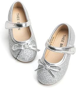 THEE BRON Toddler/Little Girl Silver Mary Jane Flats Princess Dress Shoes(LG03 Little Kid,Silver/13M)