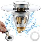 Bathroom Sink Stopper - for 1.25" Standard Drain Holes, Pop Up Sink Strainer, Bullet Core Push Type Stainless Steel Plug, Chrome